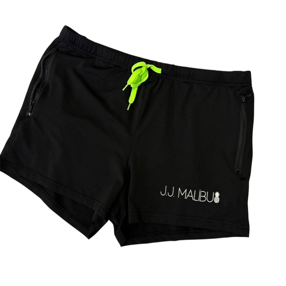 J.J. Malibu Black Shorts with Neon Green Drawstring